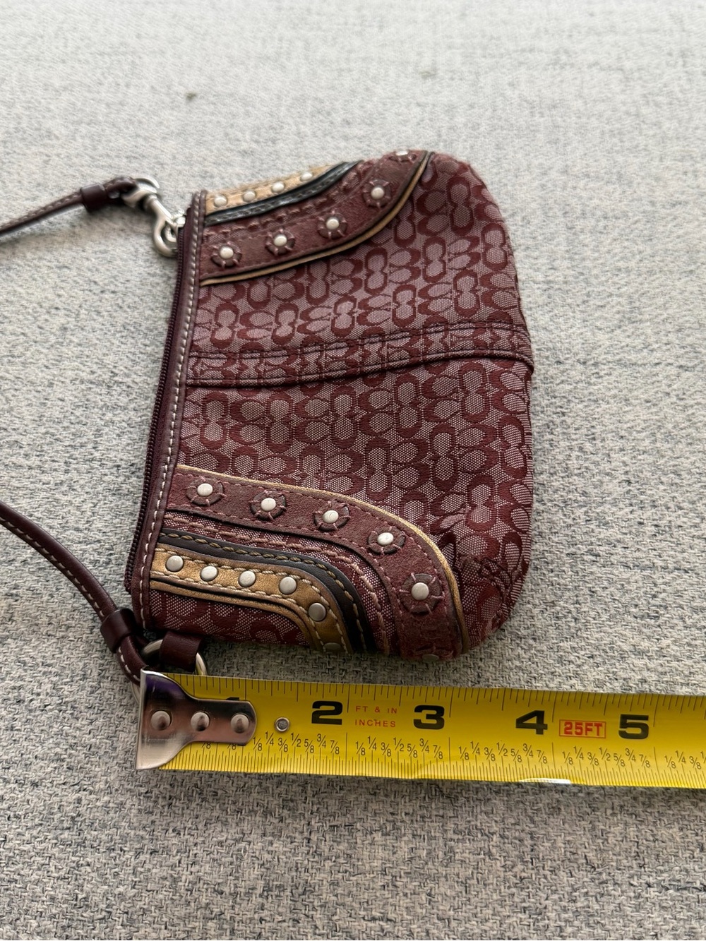 Coach Studded Signature Wristlet in Burgundy and Tan - Picture 6 of 6